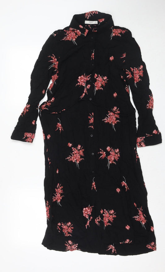 Mango Women's Black Floral Shirt Dress, Size 2