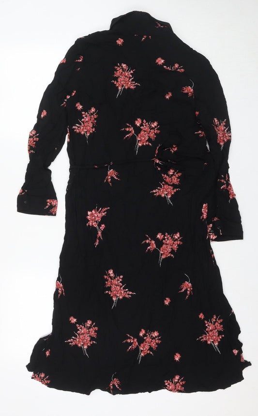 Mango Women's Black Floral Shirt Dress, Size 2
