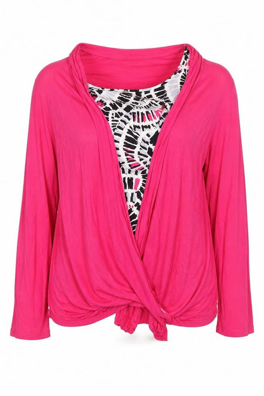 Happy D Women's Pink XL Wrap Top Long Sleeve