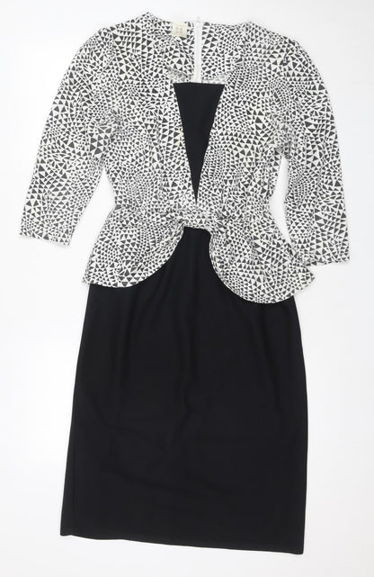 Eurofashion Women's Black White Geometric Sheath Dress Size 10