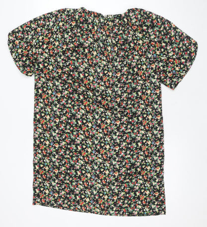 Lounge Women's Black Floral Blouse Short Sleeve Size 8
