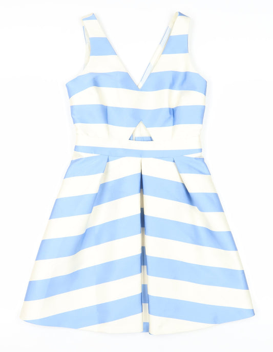Topshop Women's Blue Striped Fit & Flare Dress