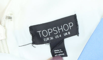 Topshop Women's Blue Striped Fit & Flare Dress