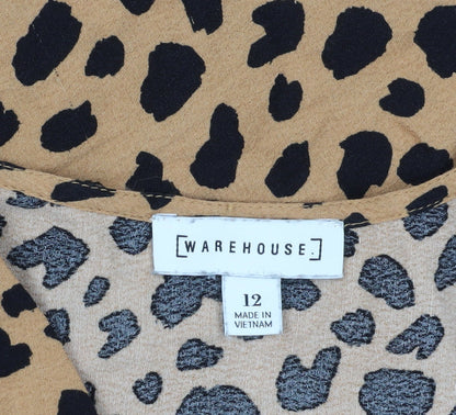 Womens UK Size 12 Warehouse Brown Wrap Blouse