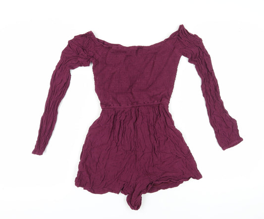 Hollister Women's Purple Playsuit S V-Neck Long Sleeve Casual
