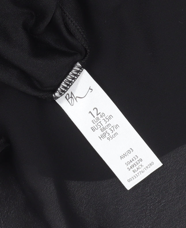 BHS Women's Black Midi Sheath Dress Size 12 Chiffon