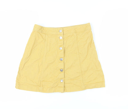 H&M Divided Women's Yellow A-Line Button Skirt Size 12
