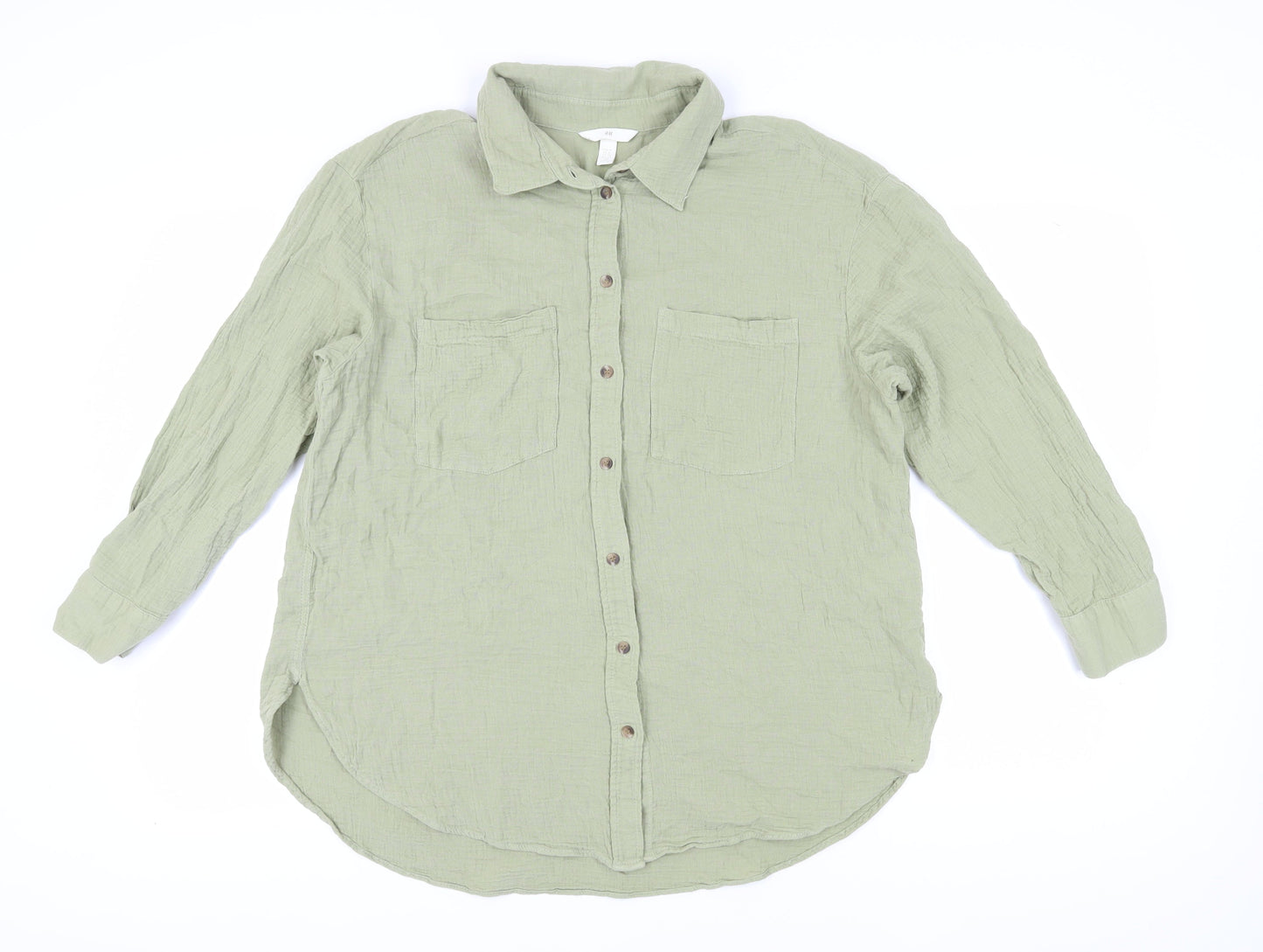 H&M Women's Green XL Button-Up Long Sleeve Shirt