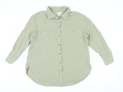 H&M Women's Green XL Button-Up Long Sleeve Shirt