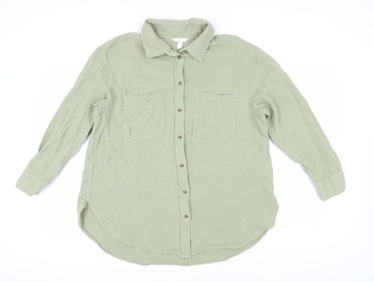 H&M Women's Green XL Button-Up Long Sleeve Shirt