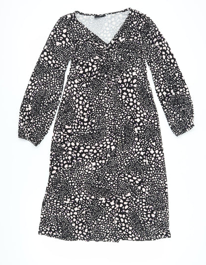 Wallis Women Black Animal Print Long Sleeve Dress