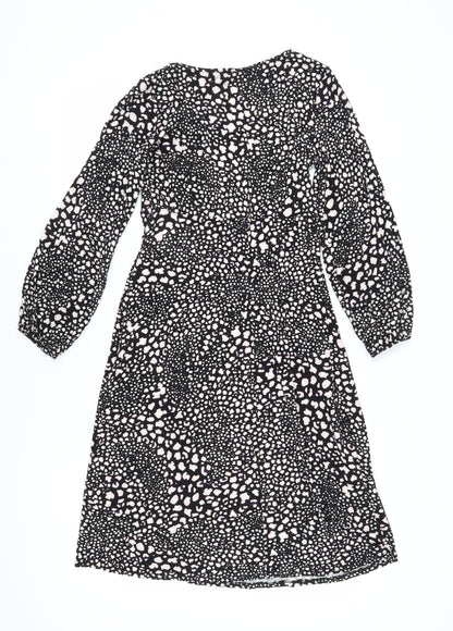 Wallis Women Black Animal Print Long Sleeve Dress