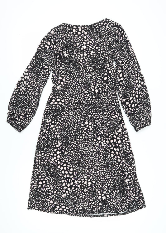 Wallis Women Black Animal Print Long Sleeve Dress