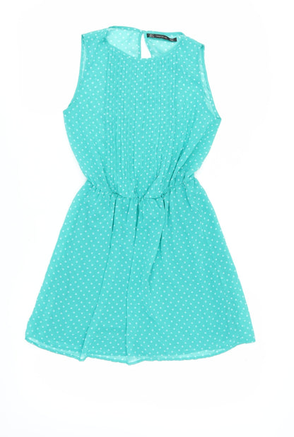 Zara Womens Blue Polka Dot Shift Dress S