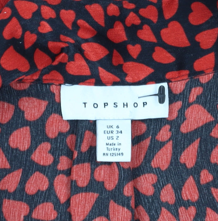 Womens UK Size 6 Topshop Red Basic Button-Up
