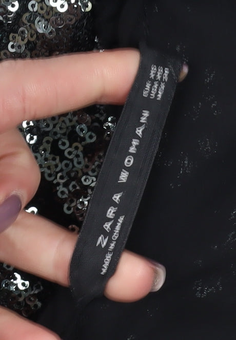 Zara Woman Black Sequin Sleeveless Dress XS
