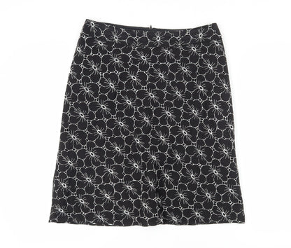 BHS Women's Black Floral Pencil Skirt Size 14 Petite