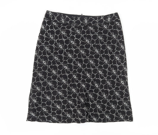 BHS Women's Black Floral Pencil Skirt Size 14 Petite