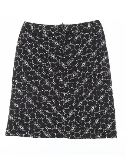 BHS Women's Black Floral Pencil Skirt Size 14 Petite