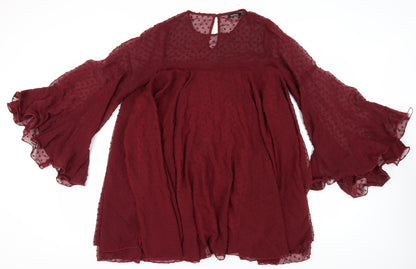 Boohoo Women's Red Midi Trapeze Dress, UK Size 14, Ruffle Accent