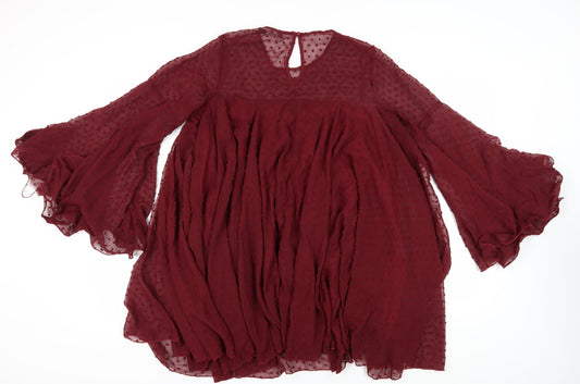 Boohoo Women's Red Midi Trapeze Dress, UK Size 14, Ruffle Accent