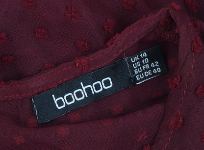 Boohoo Women's Red Midi Trapeze Dress, UK Size 14, Ruffle Accent