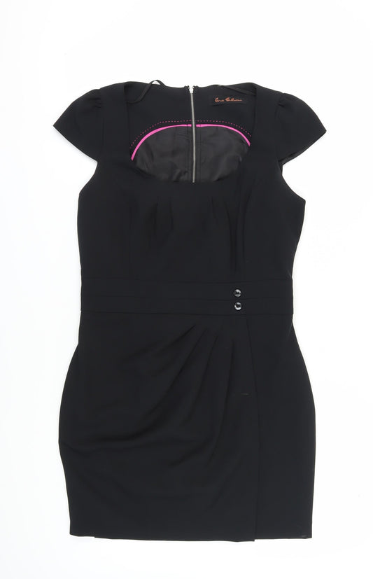 E-vie Women's Black Sheath Dress, Size 12, Cap Sleeve