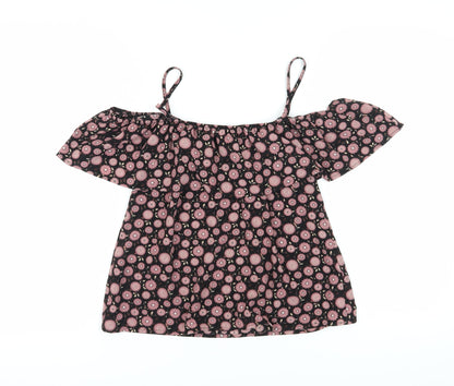 Womens UK Size 10 Apricot Black Off the Shoulder Blouse