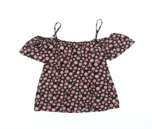 Womens UK Size 10 Apricot Black Off the Shoulder Blouse