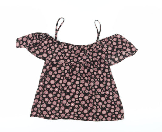 Womens UK Size 10 Apricot Black Off the Shoulder Blouse