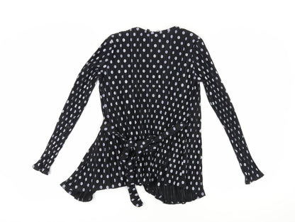 Boohoo Women's Black Wrap Blouse, Size 8, Polka Dot