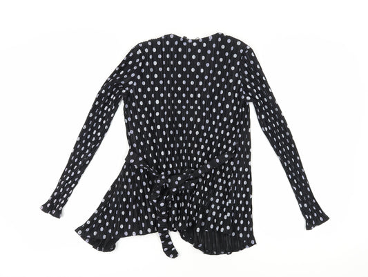 Boohoo Women's Black Wrap Blouse, Size 8, Polka Dot
