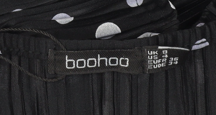 Boohoo Women's Black Wrap Blouse, Size 8, Polka Dot