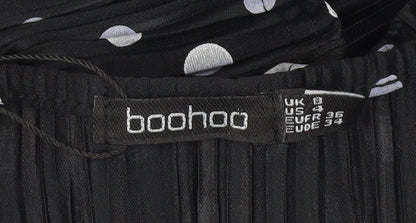 Boohoo Women's Black Wrap Blouse, Size 8, Polka Dot