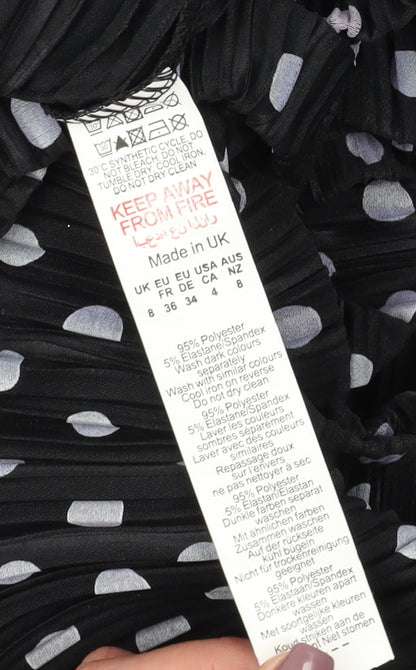 Boohoo Women's Black Wrap Blouse, Size 8, Polka Dot