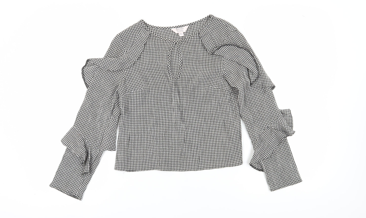 Miss Selfridge Women's Black Check Ringer Blouse - Size 8