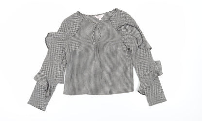 Miss Selfridge Women's Black Check Ringer Blouse - Size 8