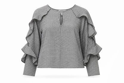 Womens UK Size 8 Miss Selfridge Black Ringer Blouse