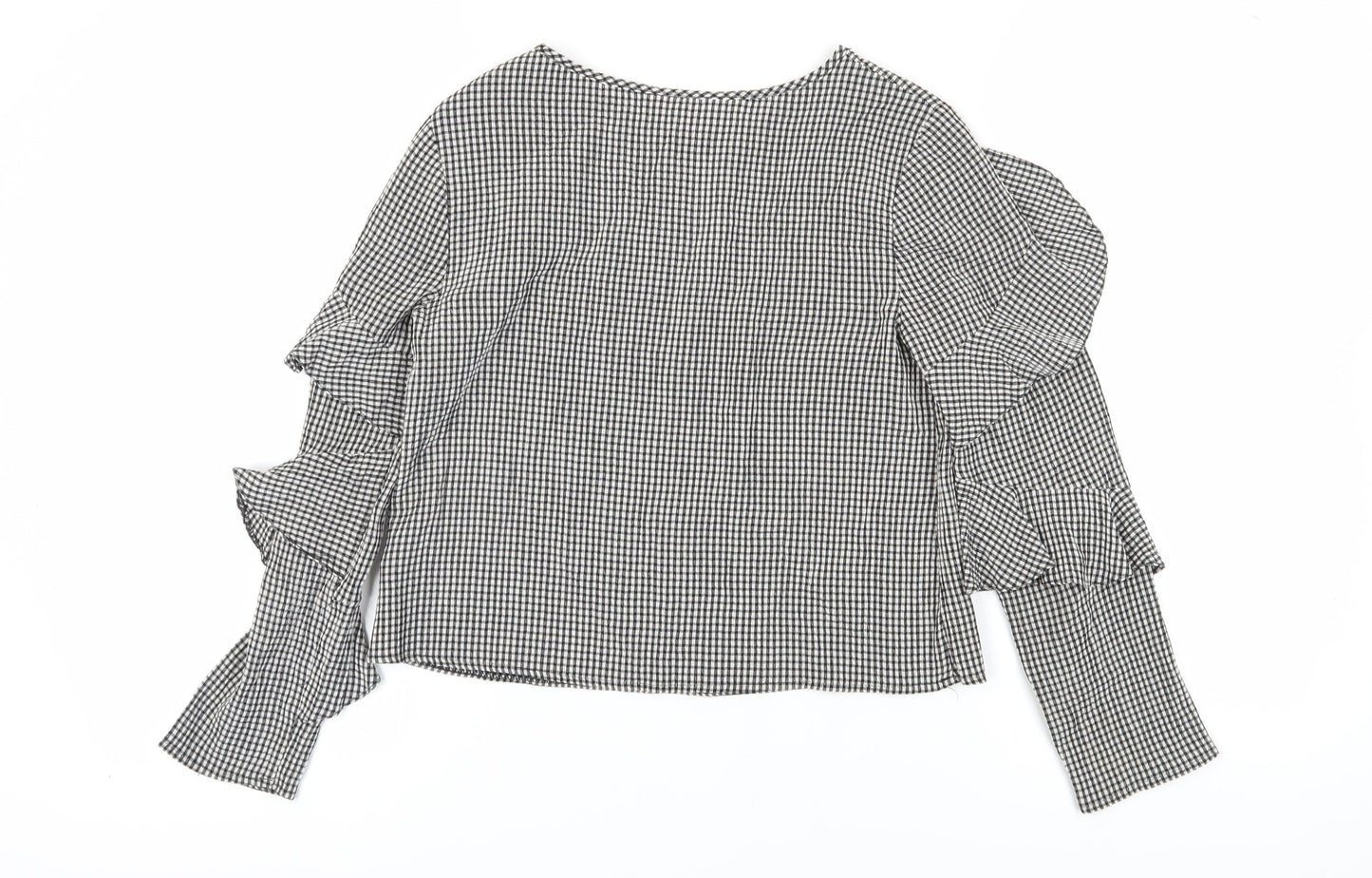 Miss Selfridge Women's Black Check Ringer Blouse - Size 8