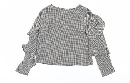 Miss Selfridge Women's Black Check Ringer Blouse - Size 8