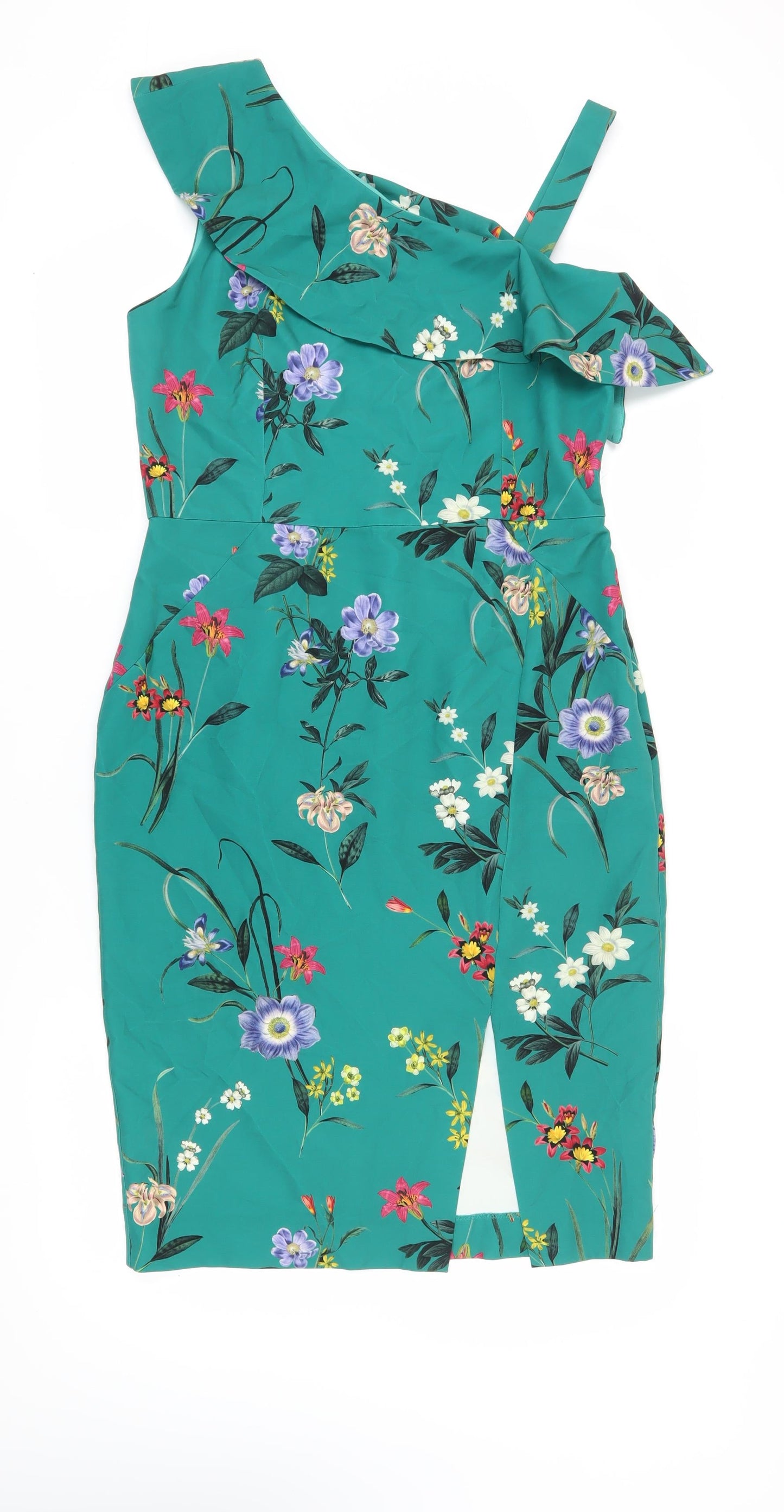 Oasis Women's Green Floral One Shoulder Pencil Dress