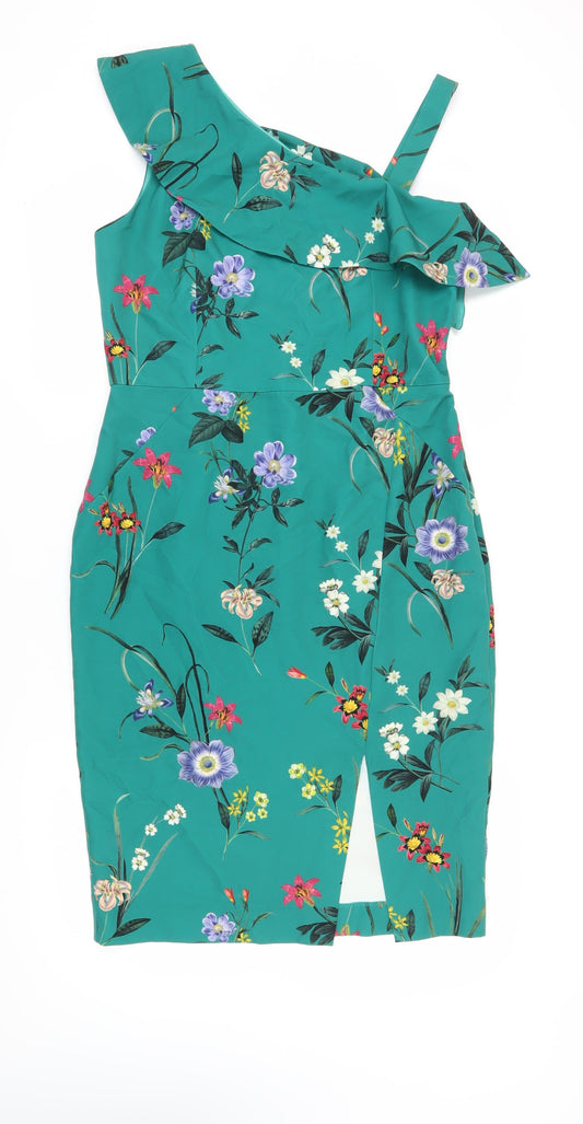 Oasis Women's Green Floral One Shoulder Pencil Dress