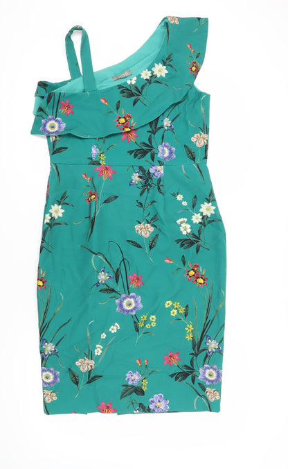 Oasis Women's Green Floral One Shoulder Pencil Dress