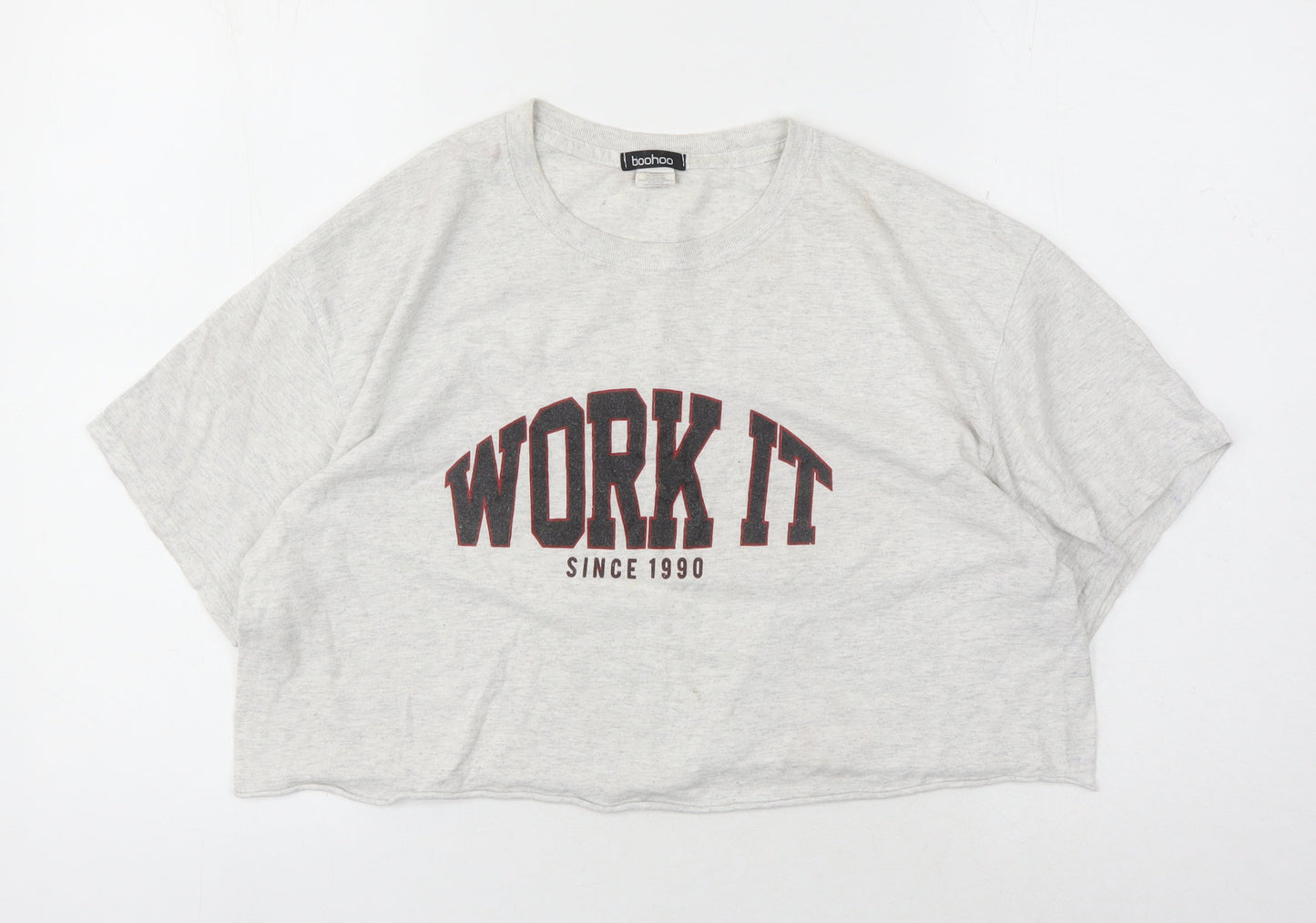 boohoo Women's Grey Cropped T-Shirt, Medium, Relaxed Fit