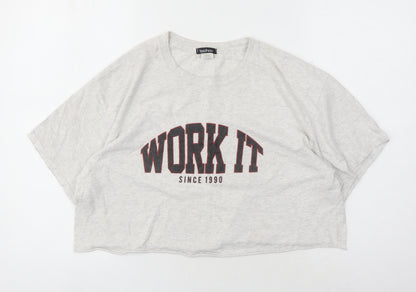 boohoo Women's Grey Cropped T-Shirt, Medium, Relaxed Fit