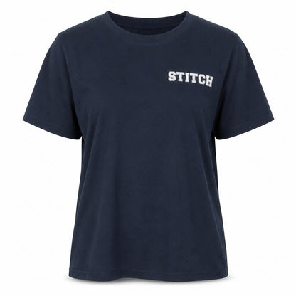 Front view of Disney Teens Blue Stitch T-Shirt XS Crew Neck