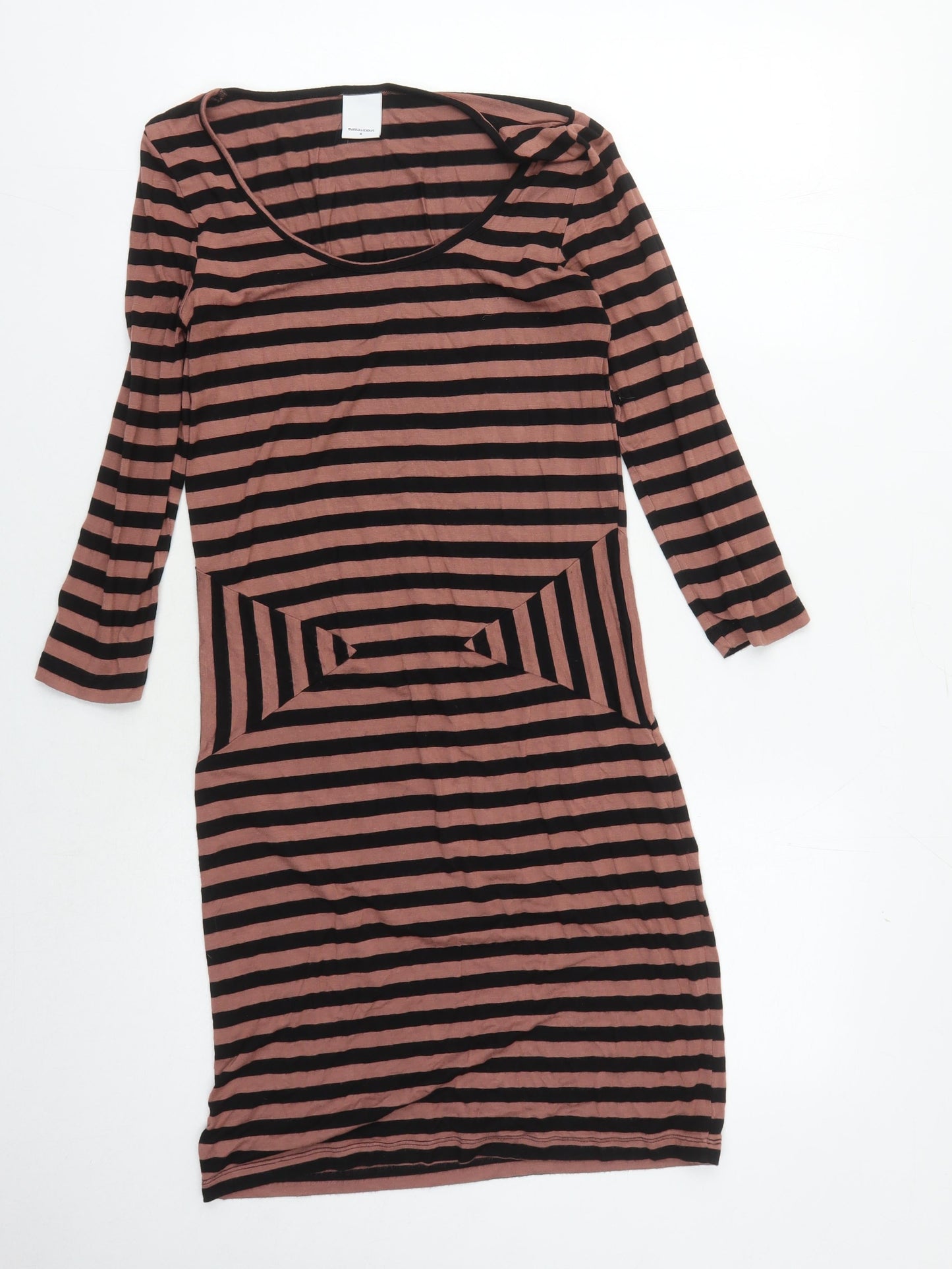 Mamalicious Women's Black Brown Striped Bodycon Dress S