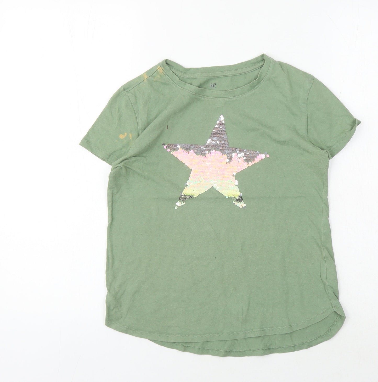 GAP Girls Green Star Sequin T-Shirt, 10-11 Years, Casual Fun
