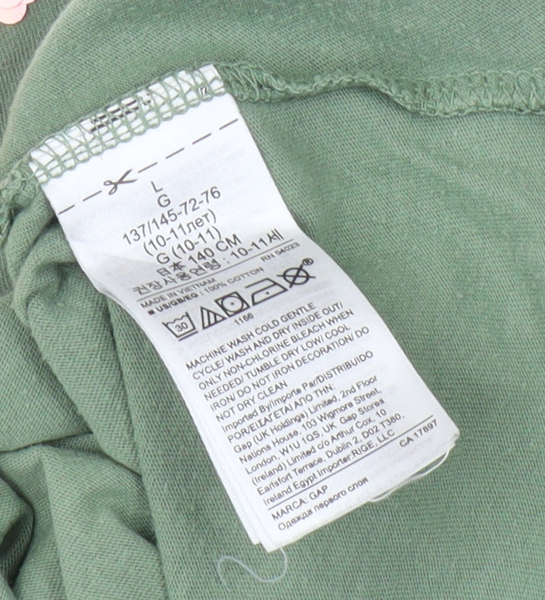GAP Girls Green Star Sequin T-Shirt, 10-11 Years, Casual Fun