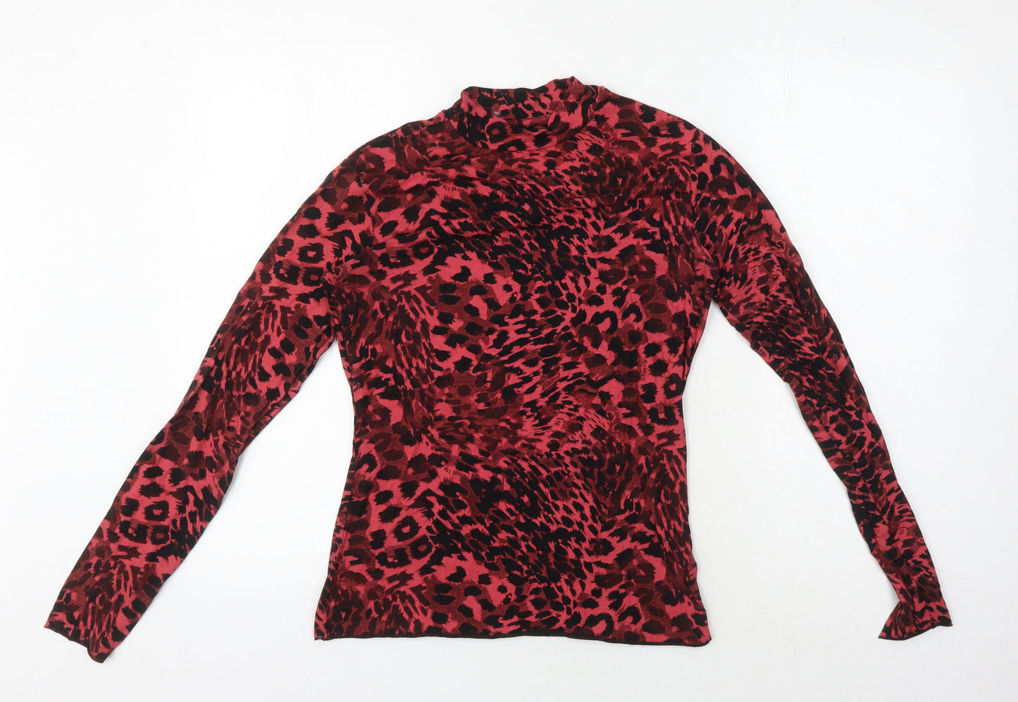 AllSaints Women's Red Animal Print Mock Neck Top